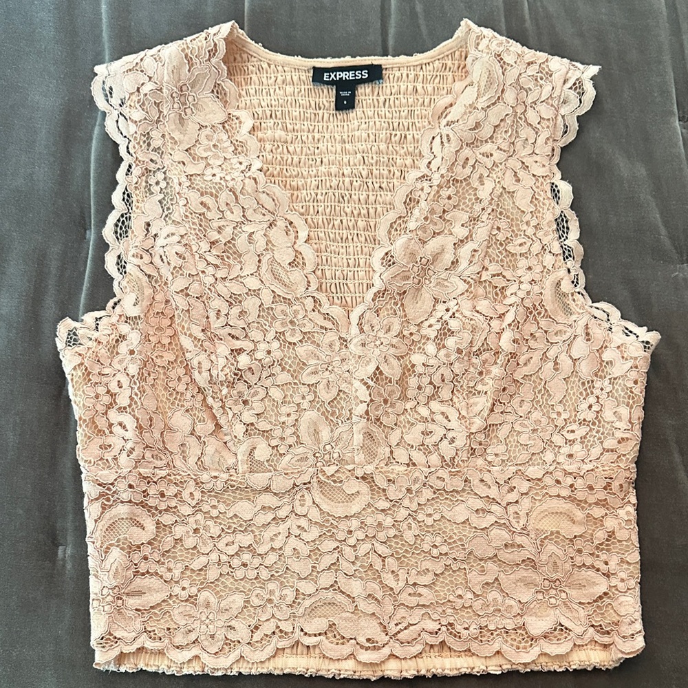 Express Women's Floral Lace Blouse - Cream